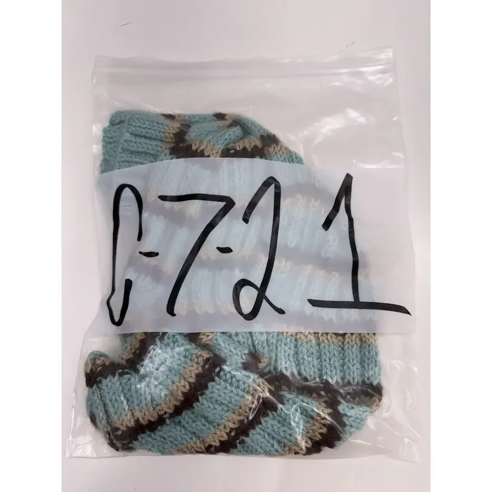 Handmade Childrens Winter Hat and Scarf Set Blue Brown Striped Knit